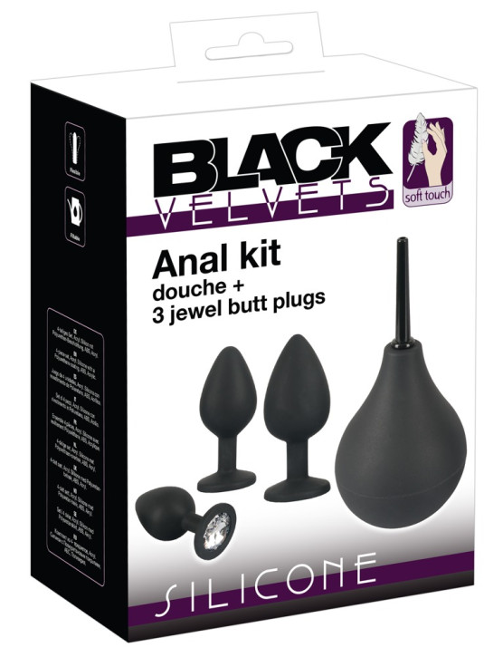 Black Velvets Anal Kit Douche + 3 jewel butt plugs