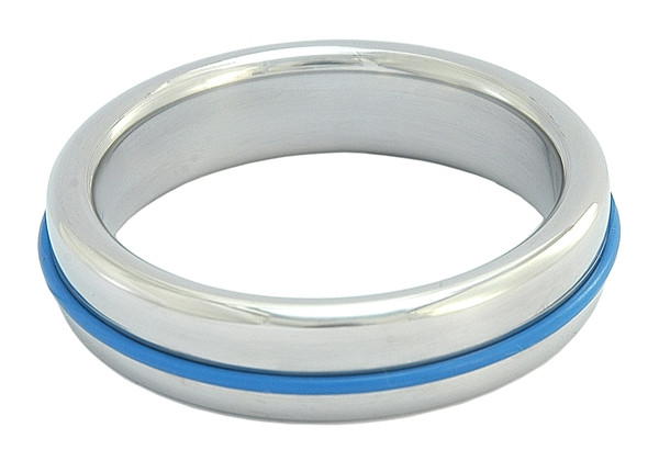 Stainless Steel Slim Cock Ring With Blue Band 45 mm